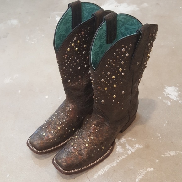 Corral Shoes - Corral Vintage Leather Mixed Stud Square Toe Boots